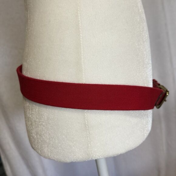 VINTAGE 80s Lacoste Belt Men Size 36 Red Leather Cotton Elastic Stretch Preppy - Picture 10 of 16